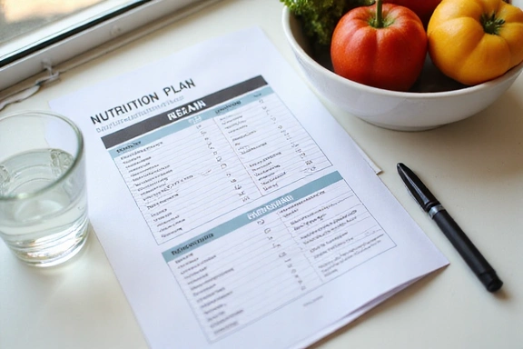 Personalized nutrition plan documents and fresh healthy food